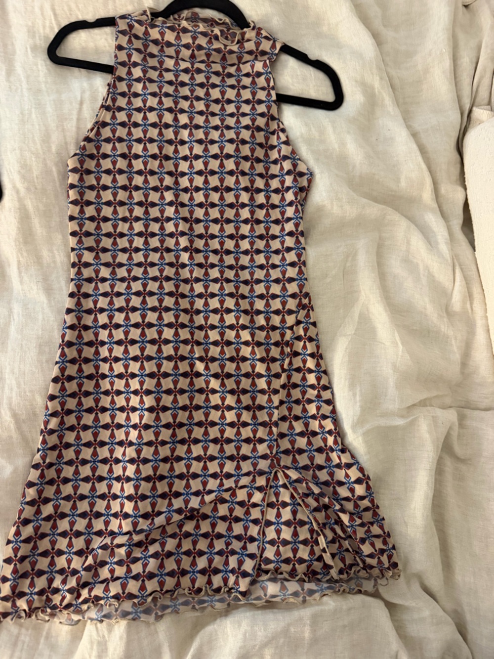 RESA Cream Mini Dress with Blue and Brown Geometric Print